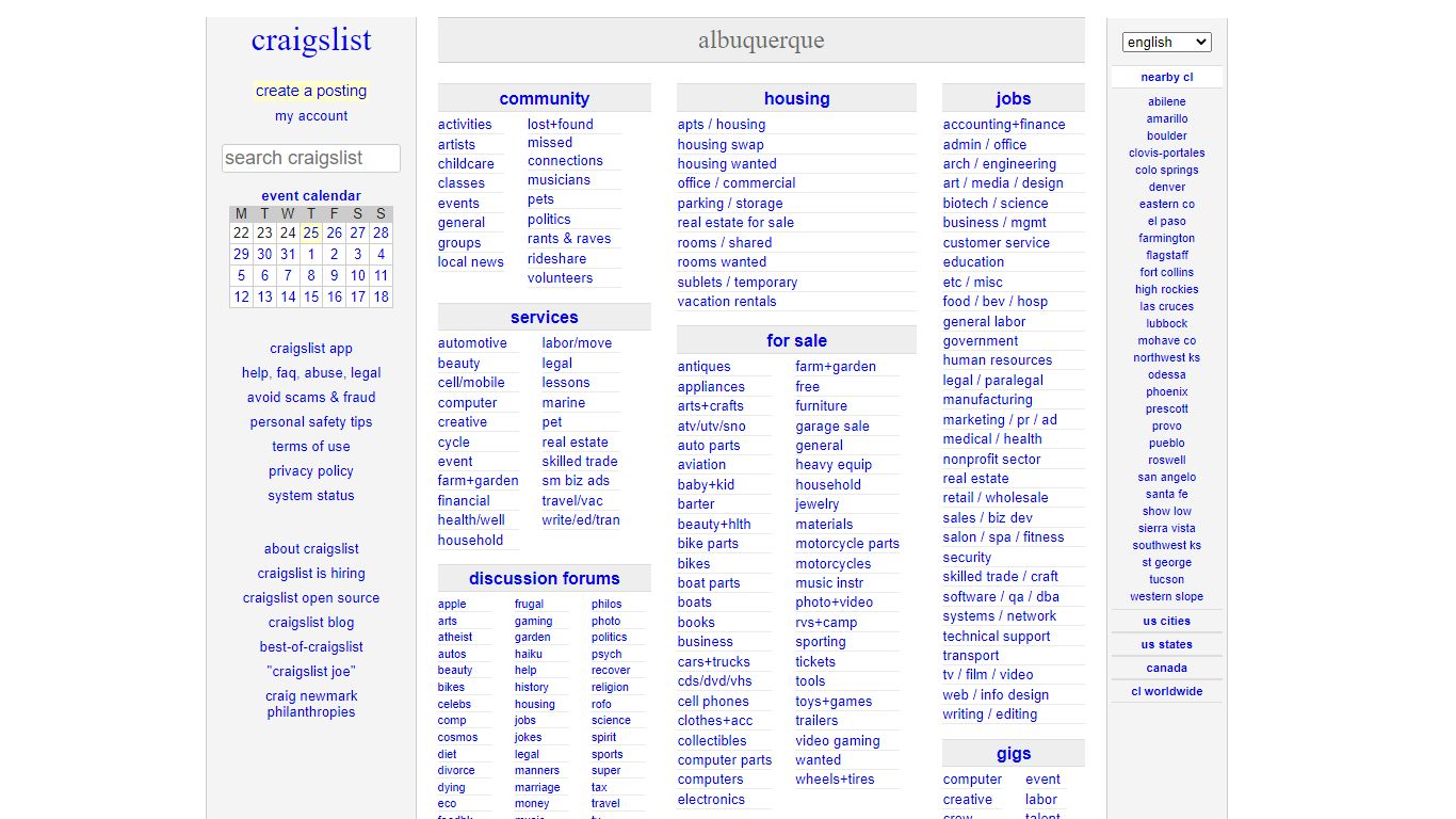 craigslist: albuquerque jobs, apartments, for sale, services, community ...